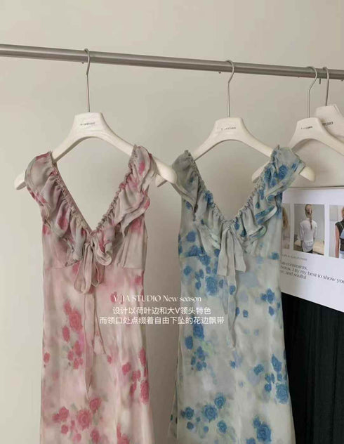 YIJA STUDIO Korean V neck Ruffled Design Slim Fit Dress